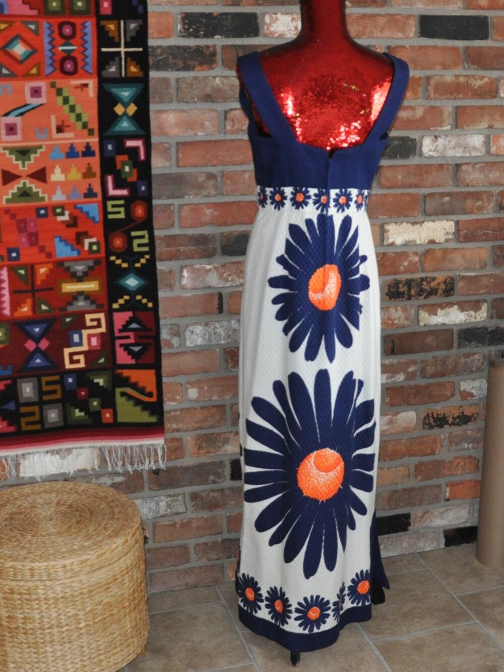 Vintage 70s Feminette Models London Empire Waist Sleeveless Floral MAXI  Dress M - Picture 6 of 8
